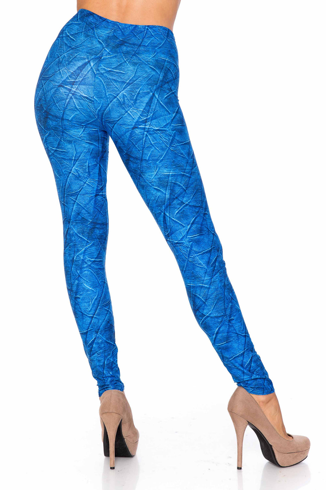 Wholesale Creamy Soft Blue Wrinkled Denim Leggings - USA Fashion