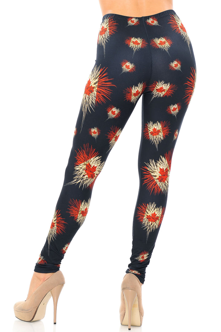 Wholesale Creamy Soft Canadian Flag Fireworks Leggings - USA Fashion