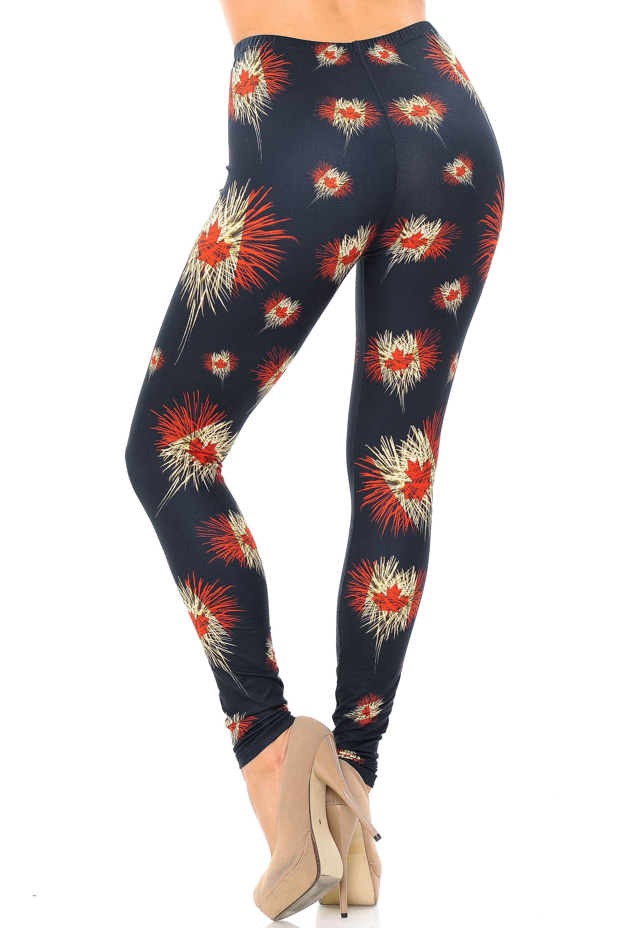 Wholesale Creamy Soft Canadian Flag Fireworks Leggings - USA Fashion