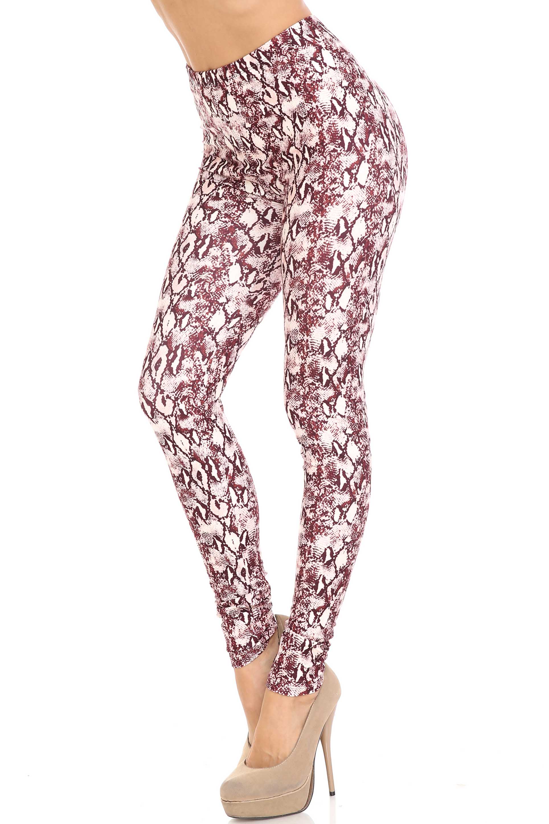 Wholesale Creamy Soft Crimson Snakeskin Leggings - USA Fashion