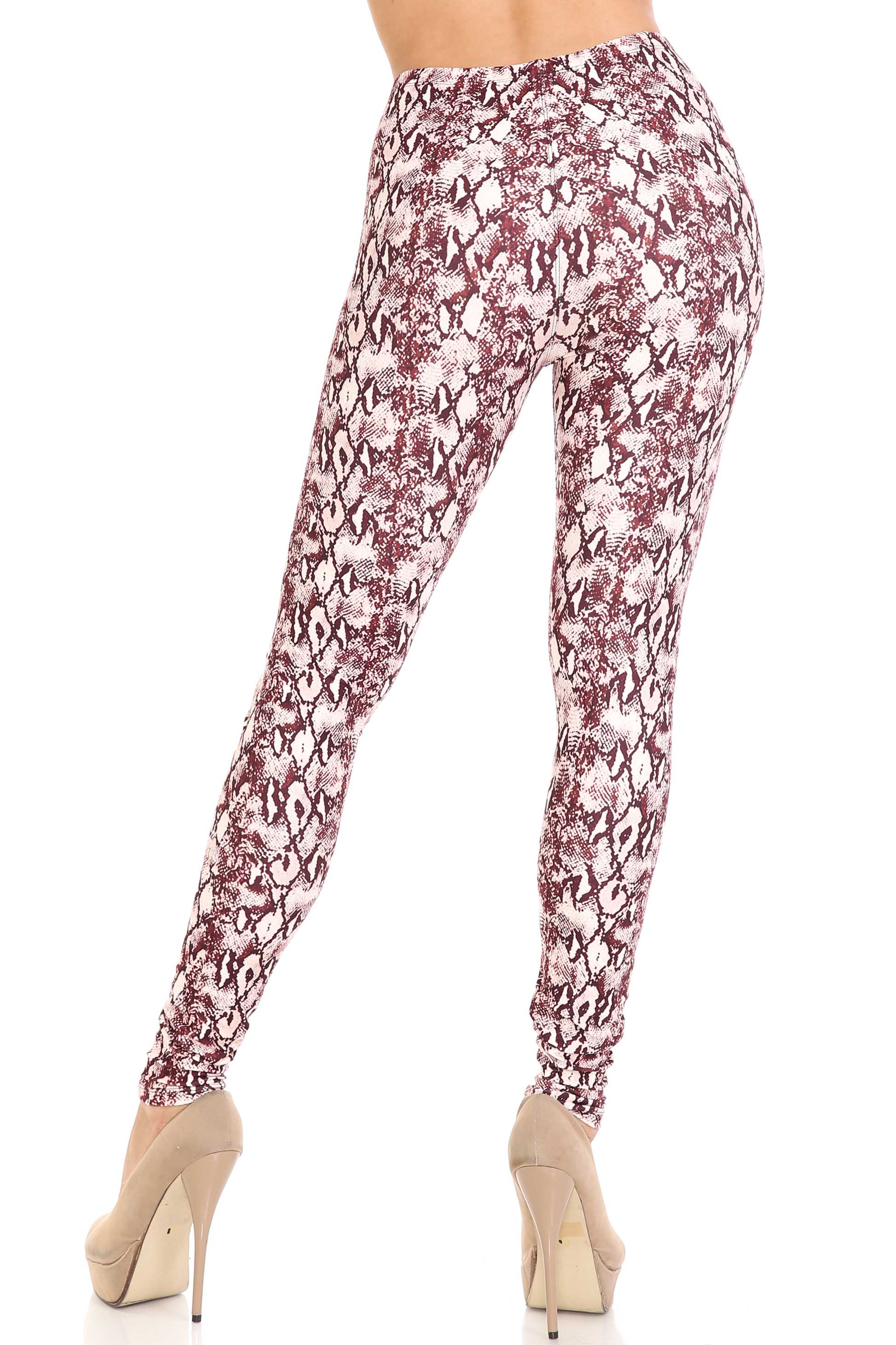 Wholesale Creamy Soft Crimson Snakeskin Leggings - USA Fashion