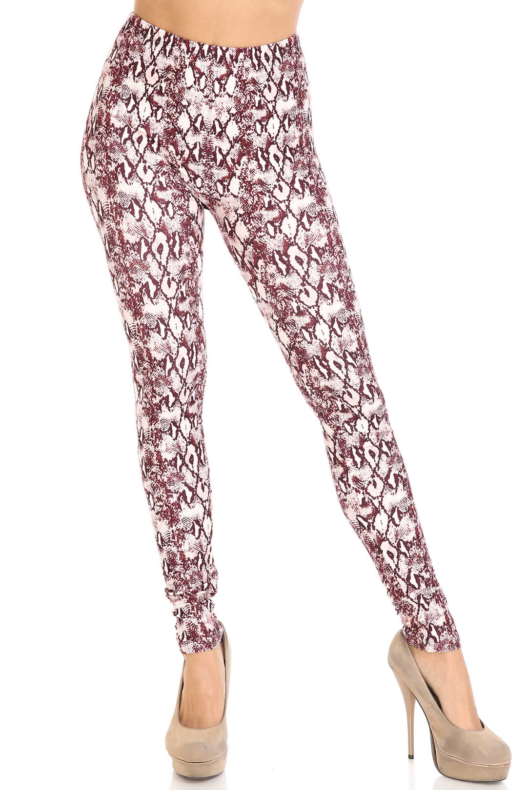 Wholesale Creamy Soft Crimson Snakeskin Leggings - USA Fashion