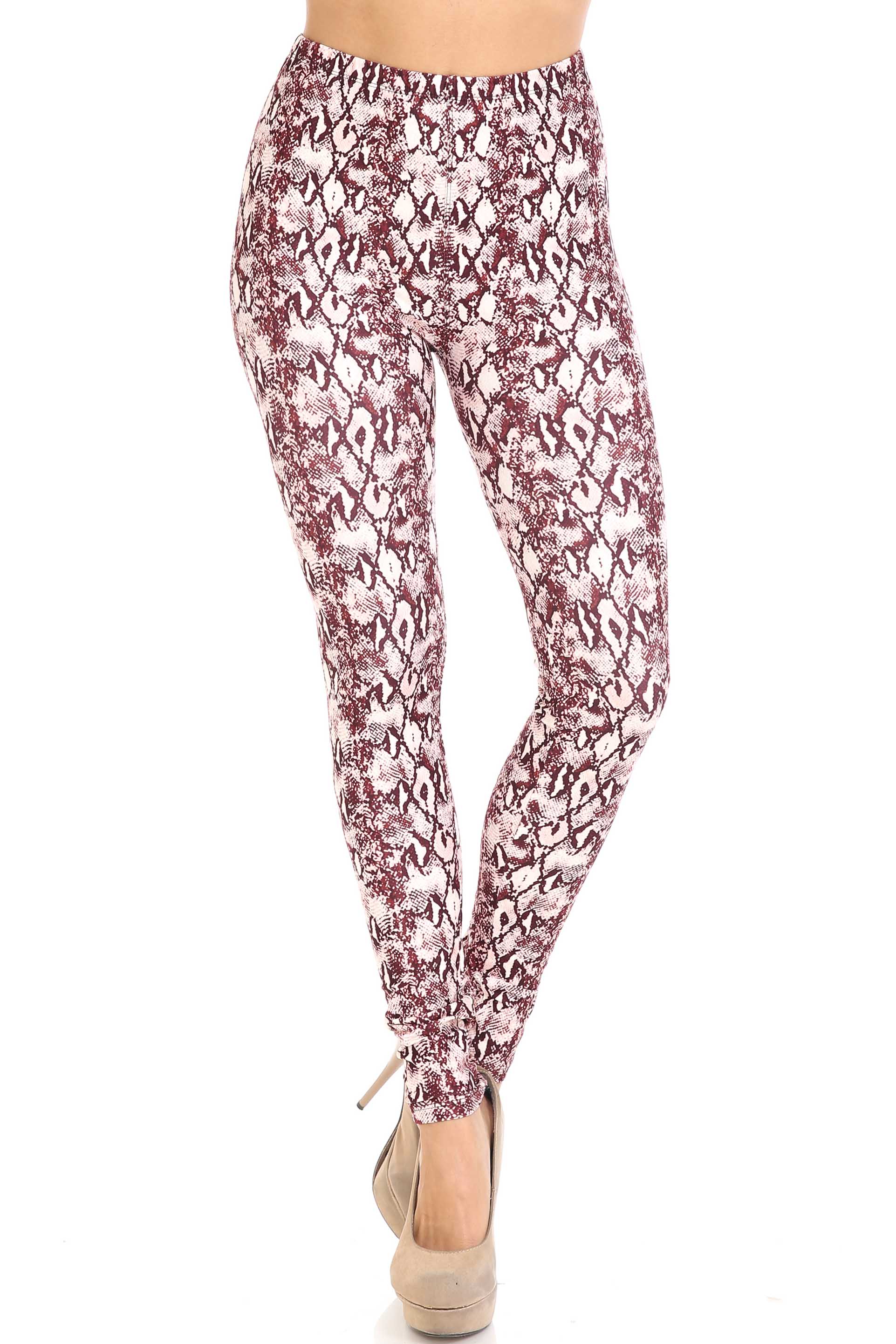 Wholesale Creamy Soft Crimson Snakeskin Leggings - USA Fashion