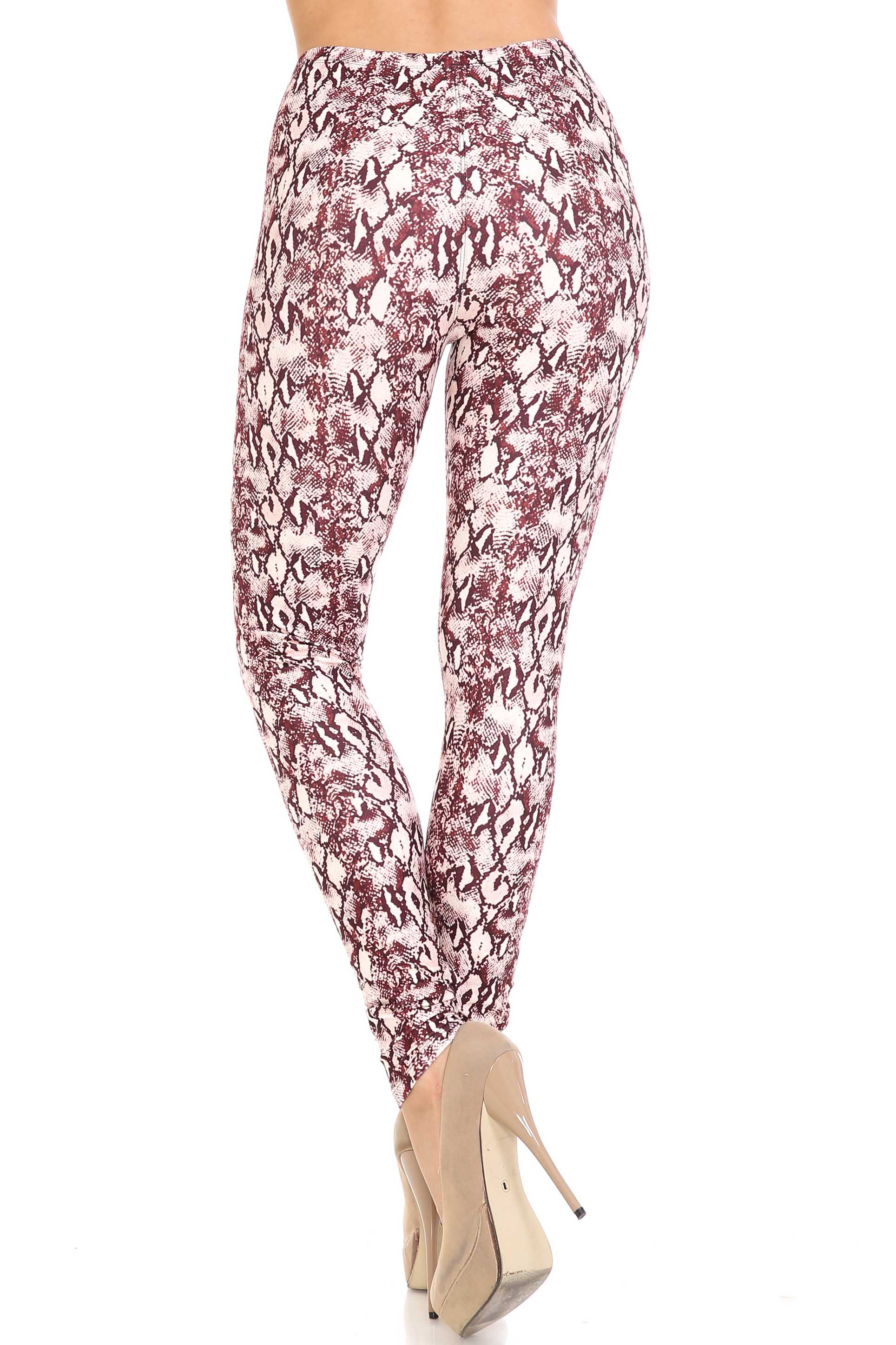 Wholesale Creamy Soft Crimson Snakeskin Leggings - USA Fashion