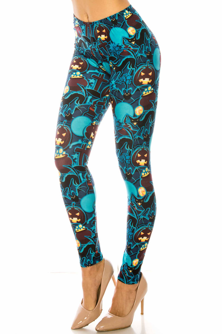 Wholesale Creamy Soft Electric Blue Halloween Leggings - USA Fashion