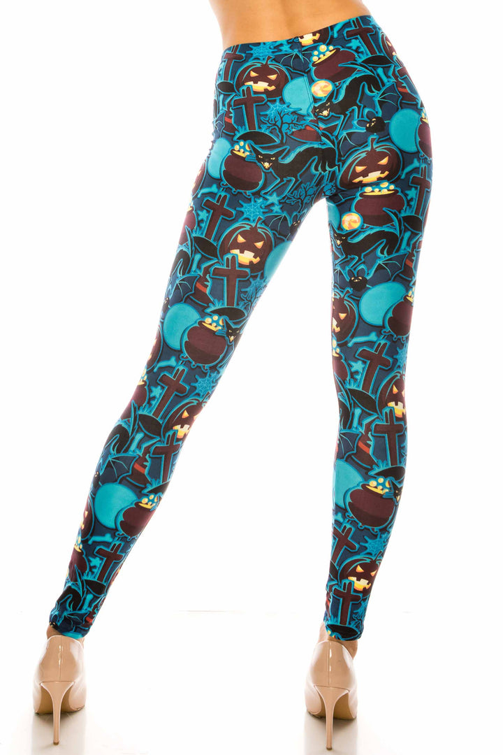 Wholesale Creamy Soft Electric Blue Halloween Leggings - USA Fashion
