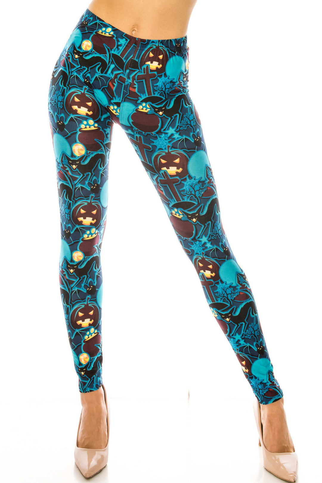 Wholesale Creamy Soft Electric Blue Halloween Leggings - USA Fashion