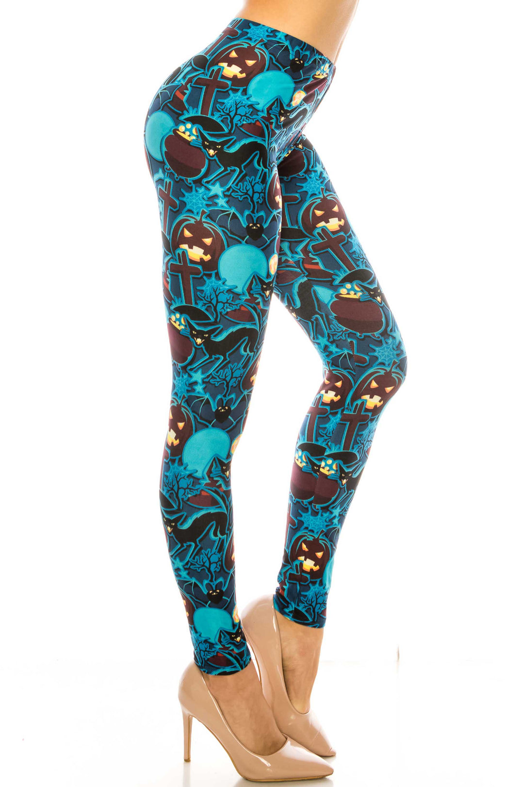 Wholesale Creamy Soft Electric Blue Halloween Leggings - USA Fashion