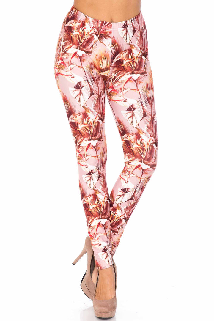 Wholesale Creamy Soft Mocha Floral Leggings - USA Fashion