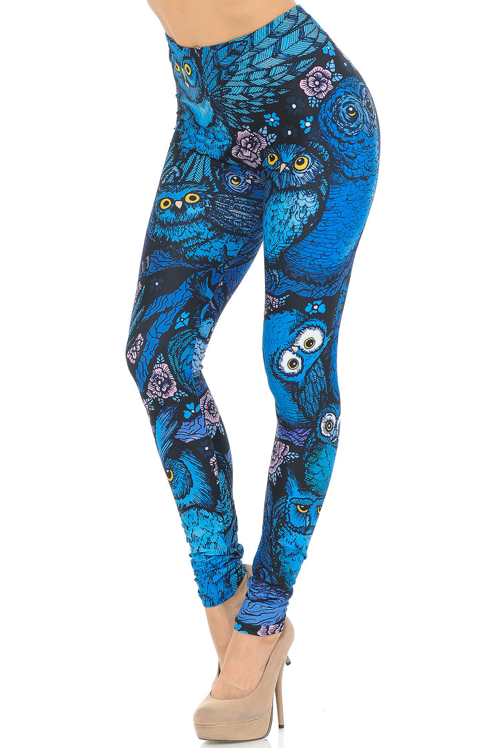 Wholesale Creamy Soft Blue Owl Collage Leggings - USA Fashion
