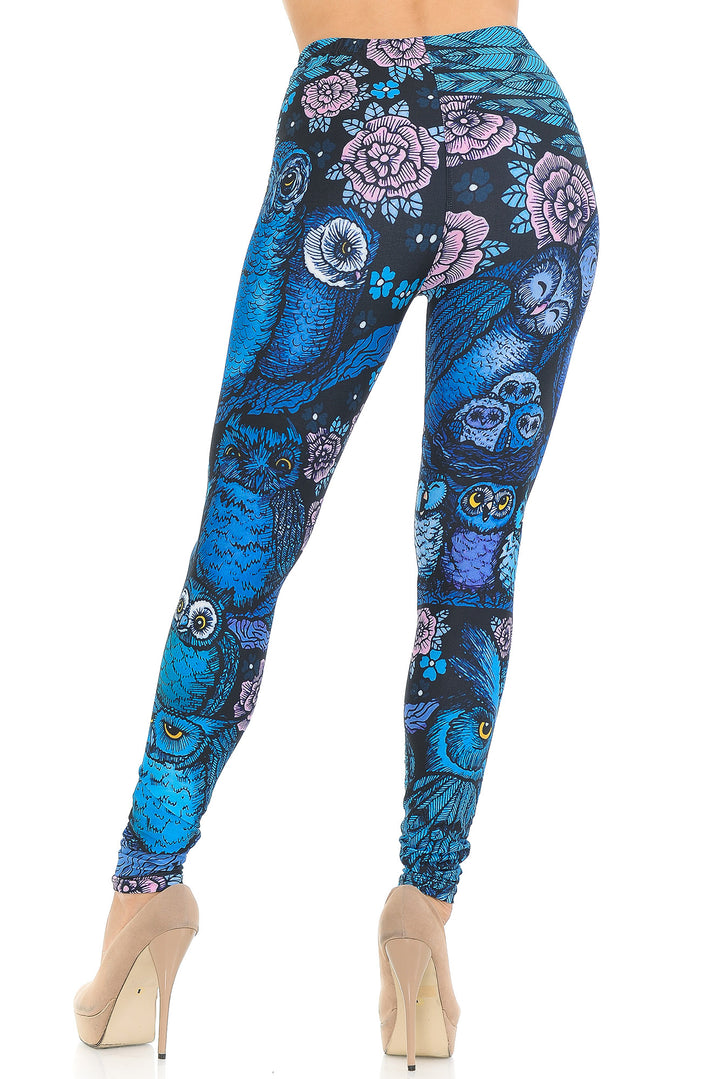 Wholesale Creamy Soft Blue Owl Collage Leggings - USA Fashion