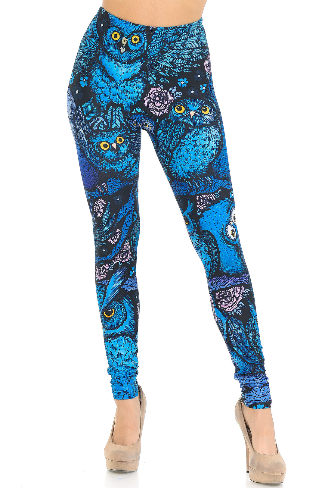 Wholesale Creamy Soft Blue Owl Collage Leggings - USA Fashion
