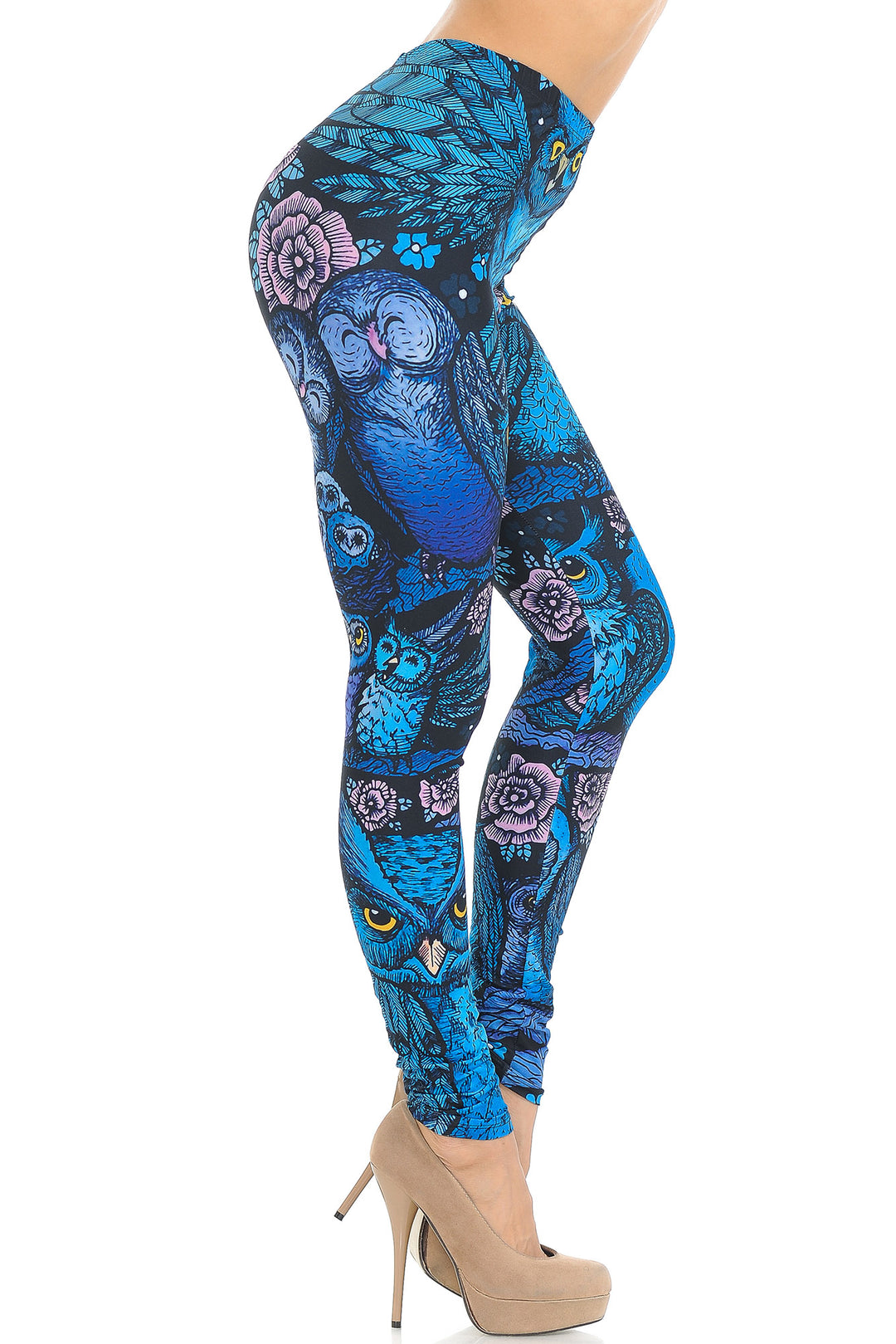 Wholesale Creamy Soft Blue Owl Collage Leggings - USA Fashion