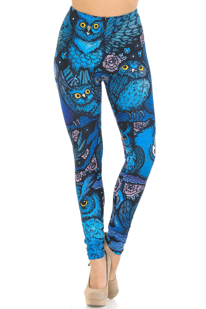 Wholesale Creamy Soft Blue Owl Collage Leggings - USA Fashion