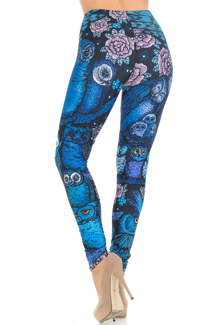 Wholesale Creamy Soft Blue Owl Collage Leggings - USA Fashion