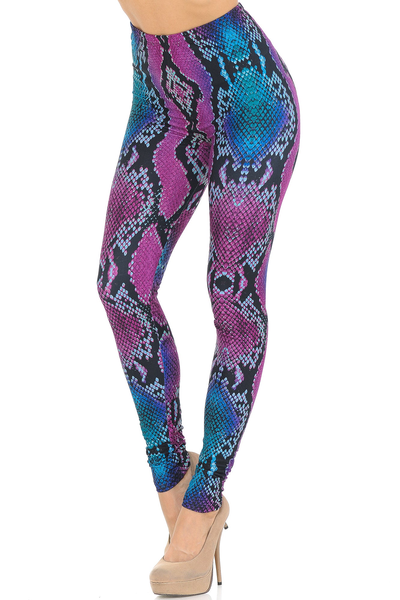 Wholesale Creamy Soft Pink and Blue Snakeskin Leggings - USA Fashion