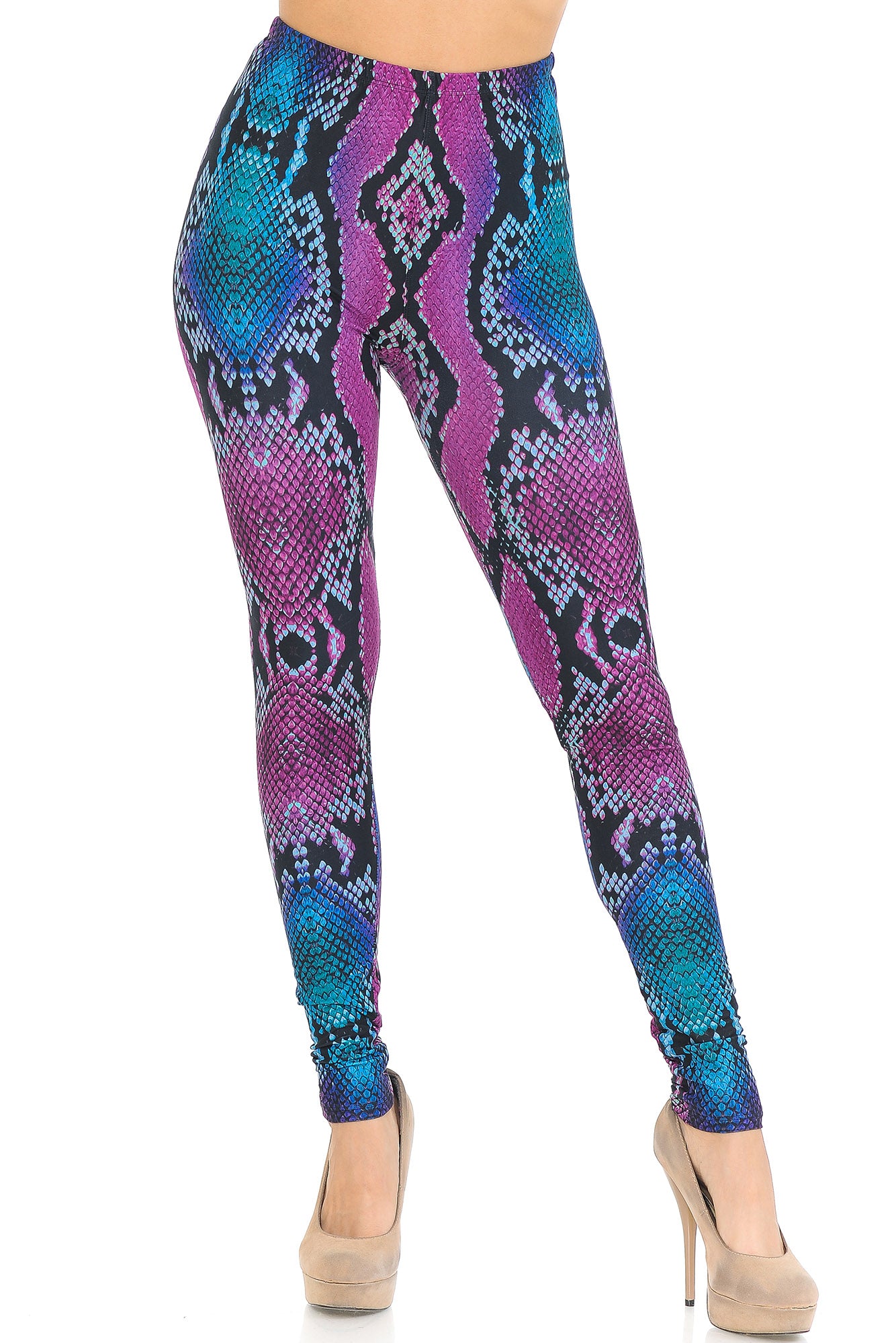 Wholesale Creamy Soft Pink and Blue Snakeskin Leggings - USA Fashion