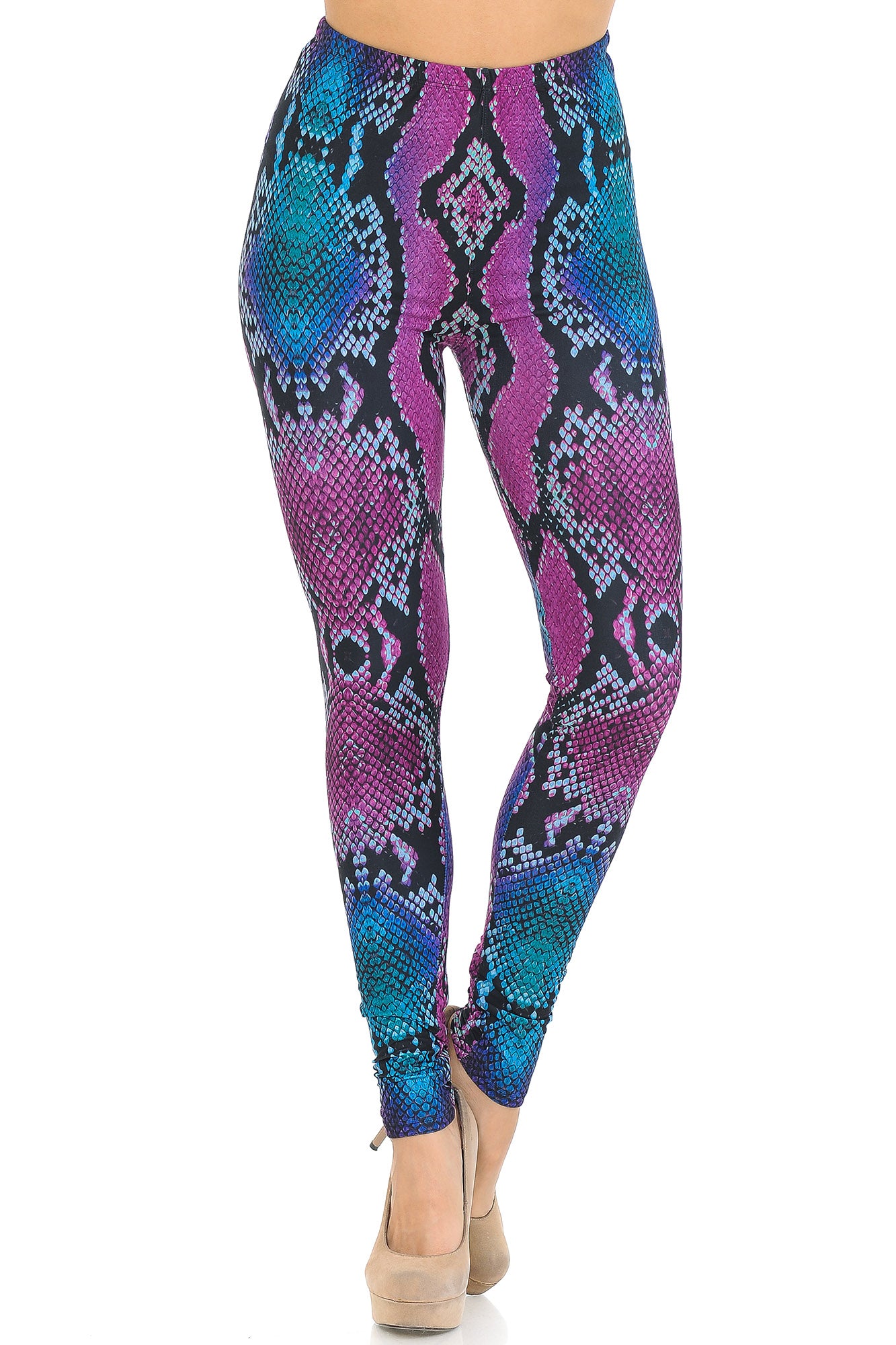 Wholesale Creamy Soft Pink and Blue Snakeskin Leggings - USA Fashion