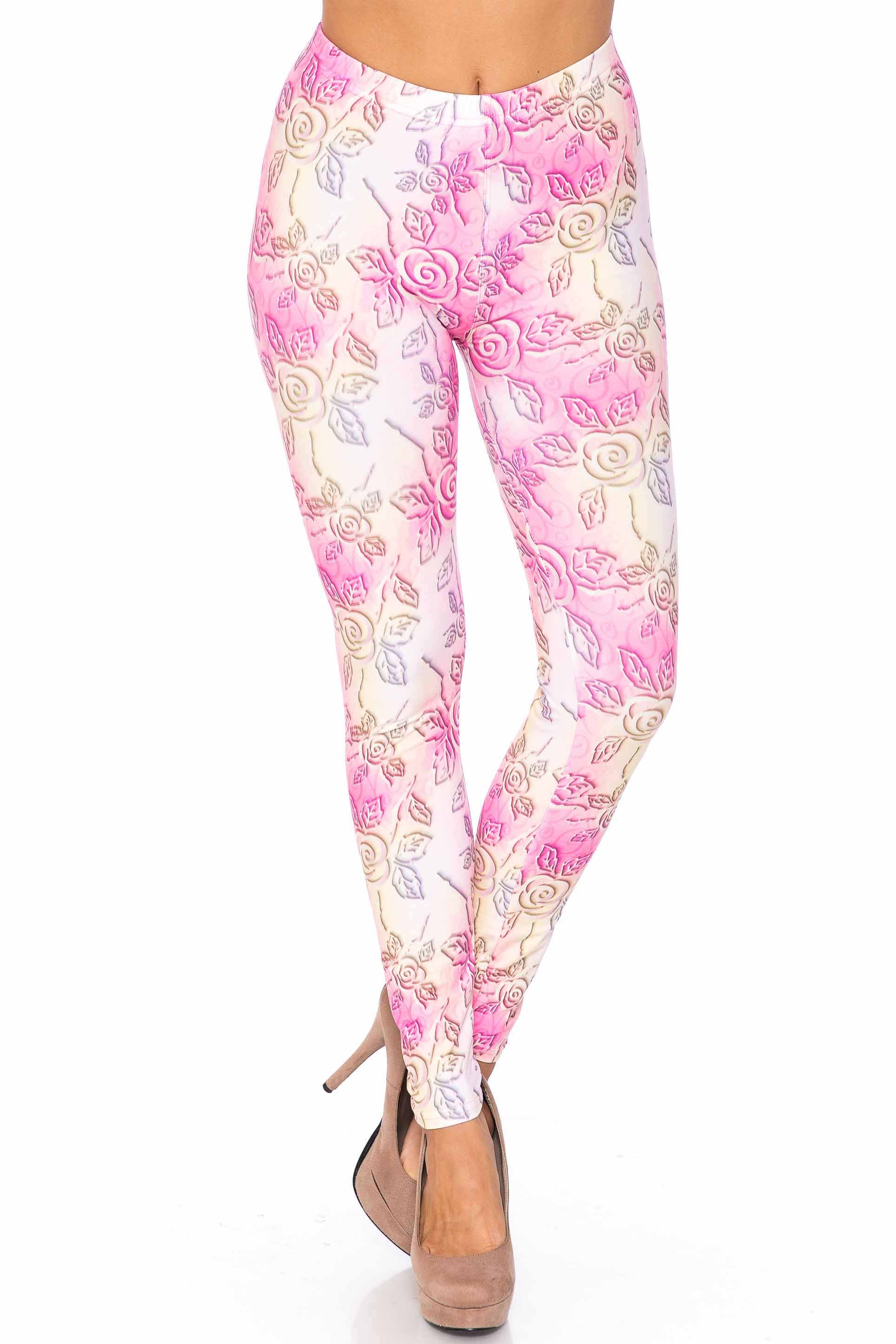 Wholesale Creamy Soft 3D Pastel Ombre Rose Leggings - USA Fashion