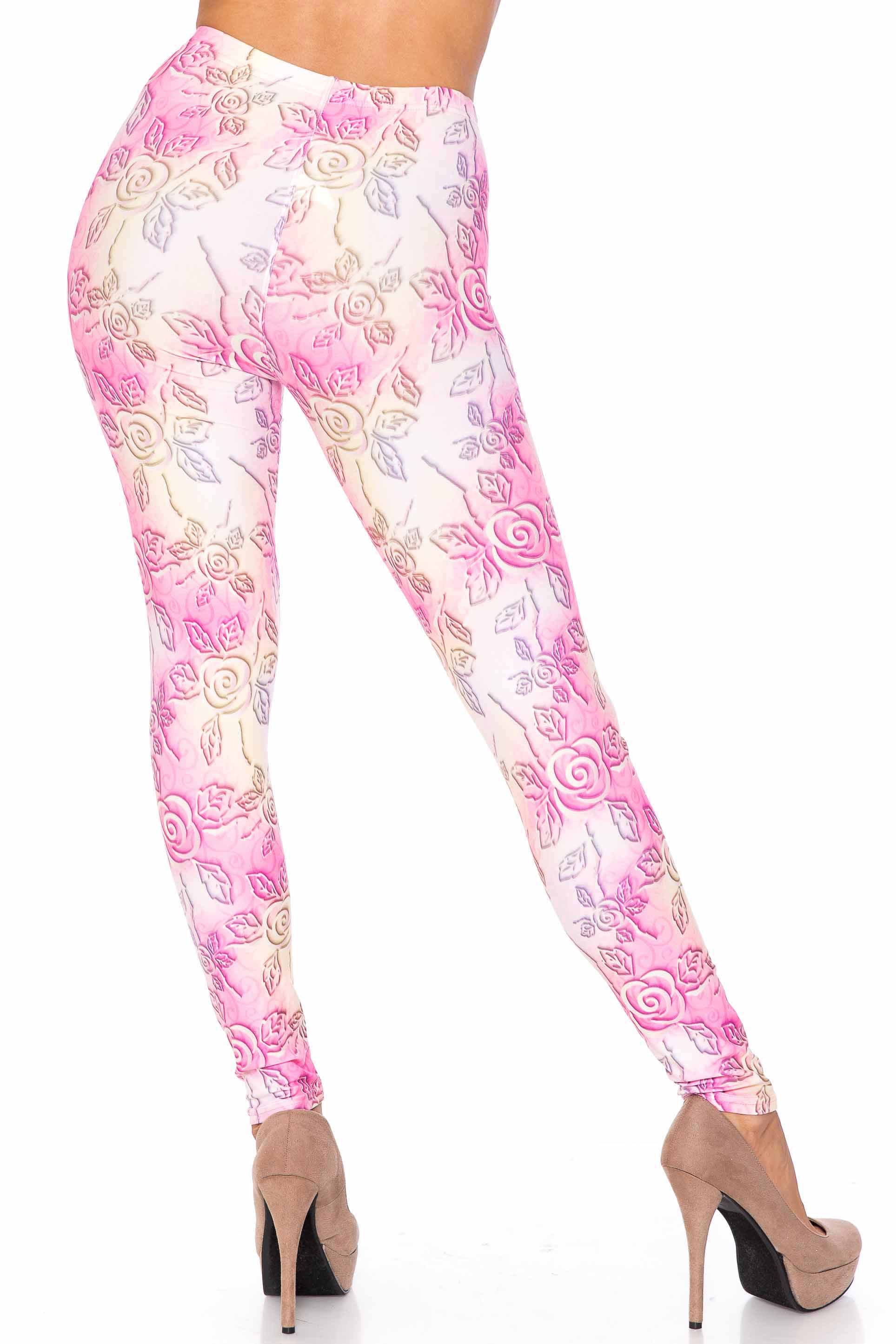 Wholesale Creamy Soft 3D Pastel Ombre Rose Leggings - USA Fashion
