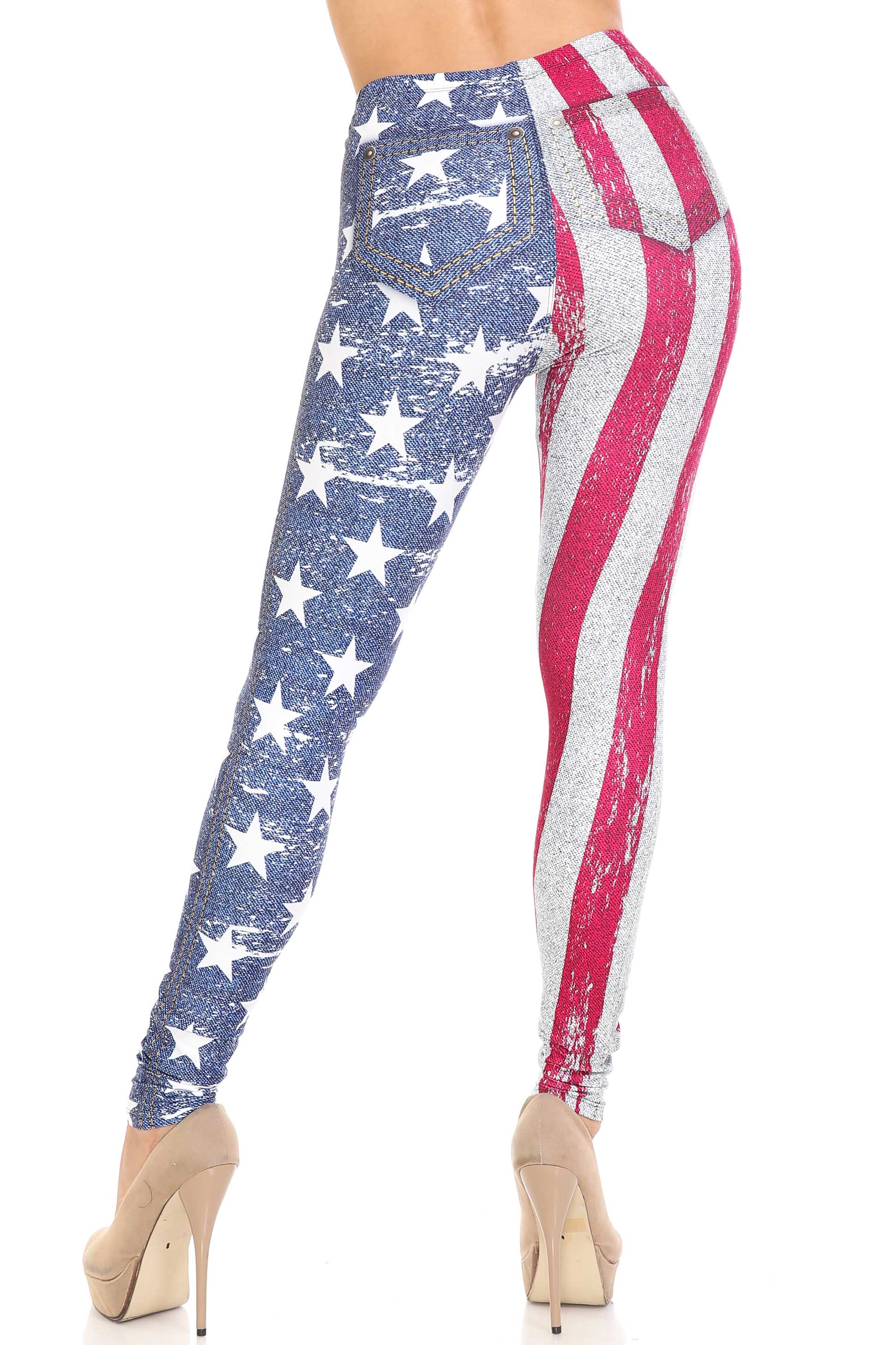 Wholesale Creamy Soft USA Flag Denim Jeans Leggings - USA Fashion