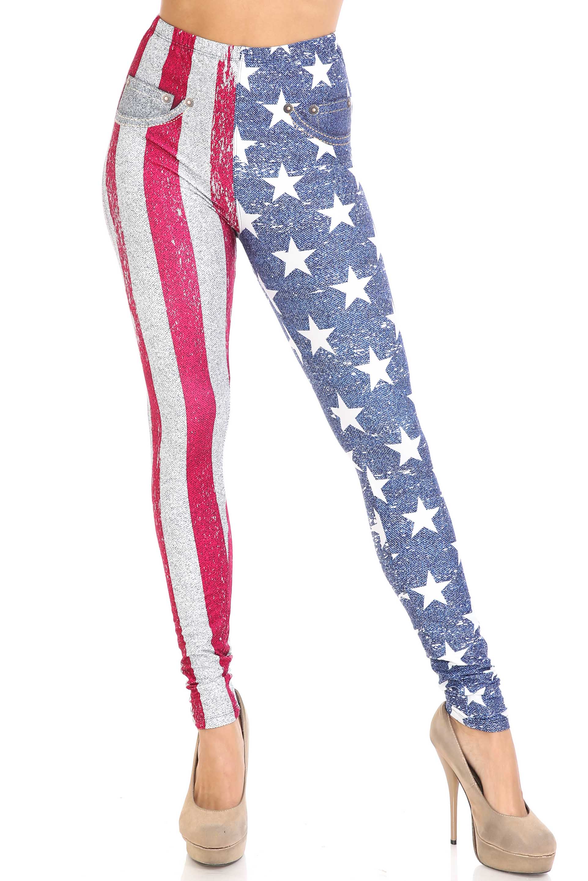 Wholesale Creamy Soft USA Flag Denim Jeans Leggings - USA Fashion