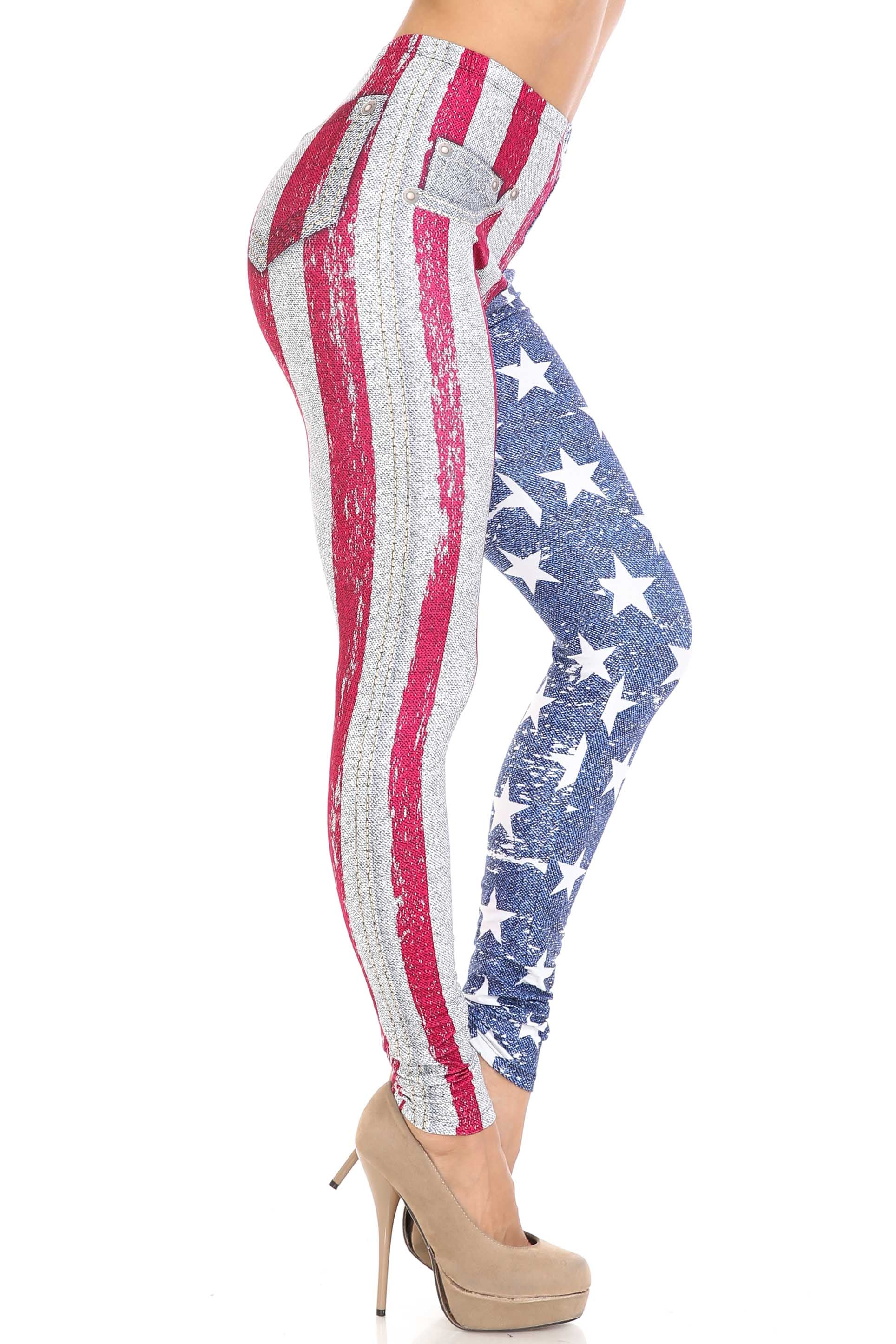 Wholesale Creamy Soft USA Flag Denim Jeans Leggings - USA Fashion