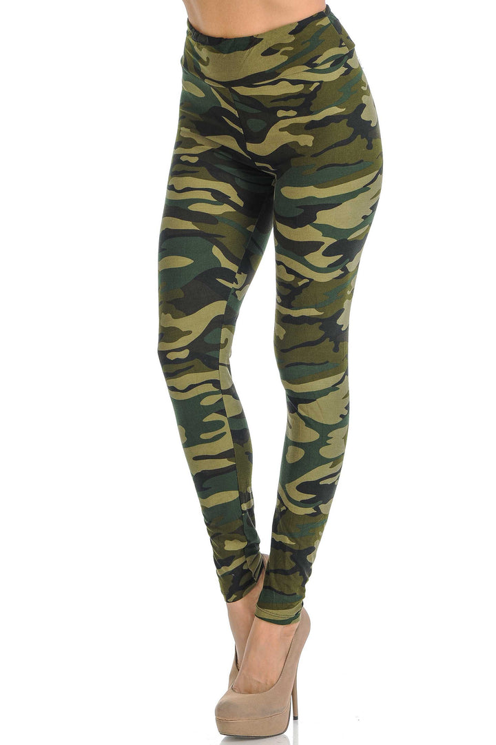 Wholesale Buttery Smooth Green Camouflage High Waisted Leggings - EEVEE