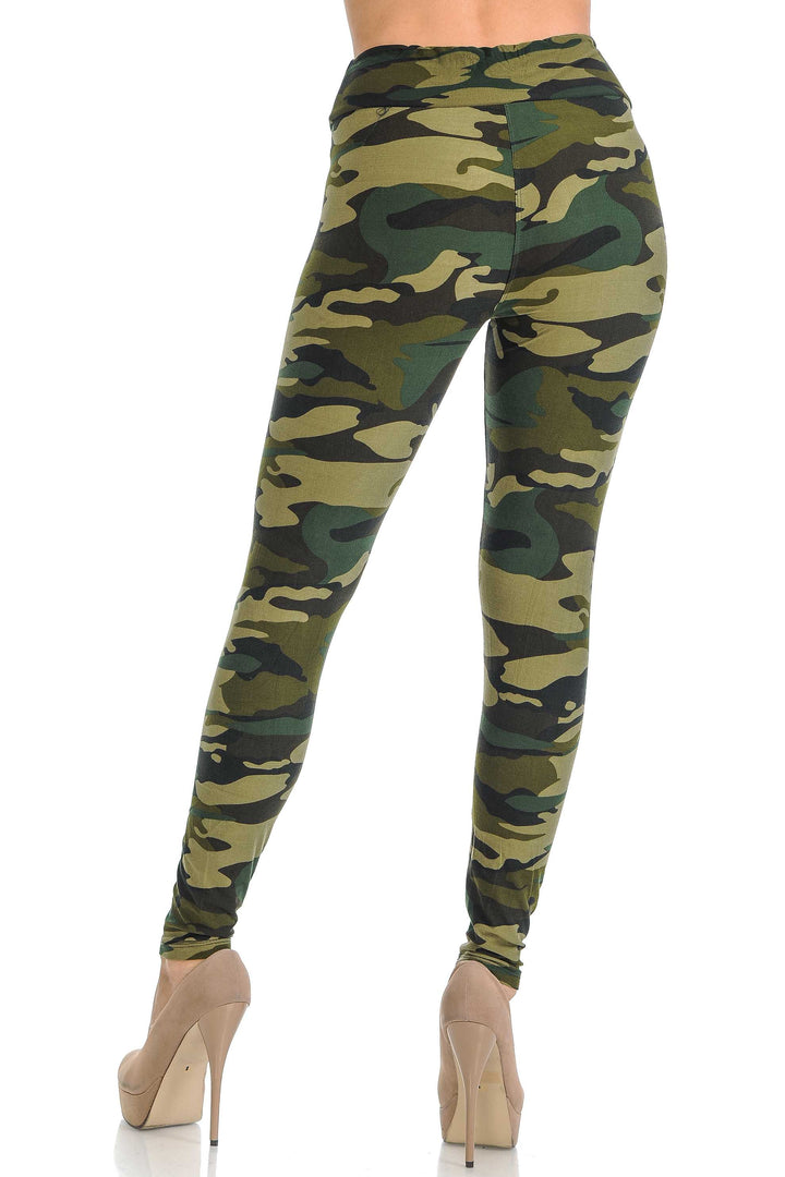 Wholesale Buttery Smooth Green Camouflage High Waisted Leggings - EEVEE