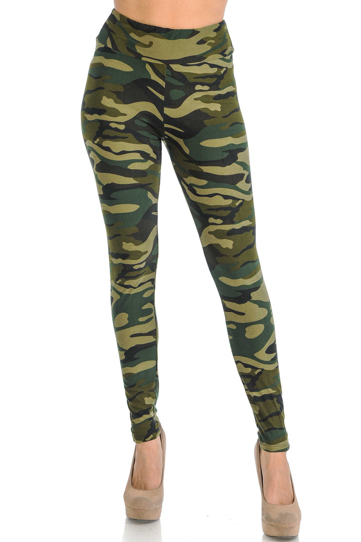 Wholesale Buttery Smooth Green Camouflage High Waisted Leggings - EEVEE