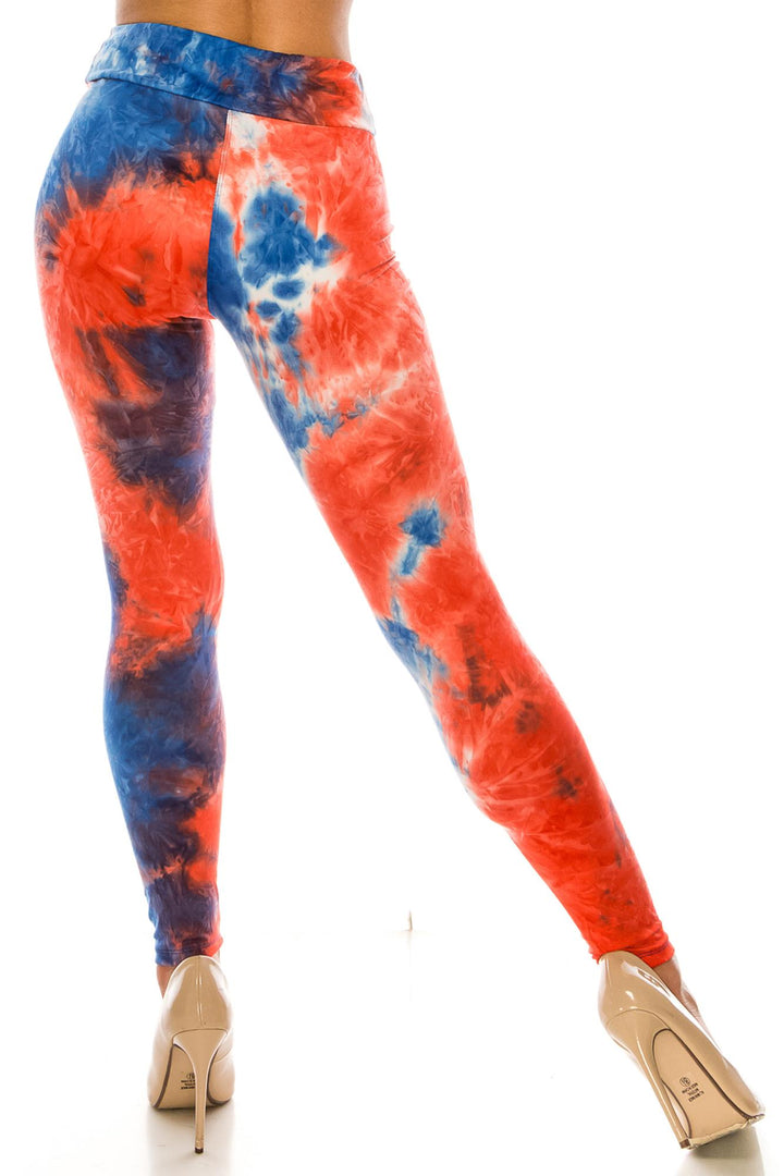 Wholesale Buttery Smooth Red and Blue Tie Dye High Waisted Leggings