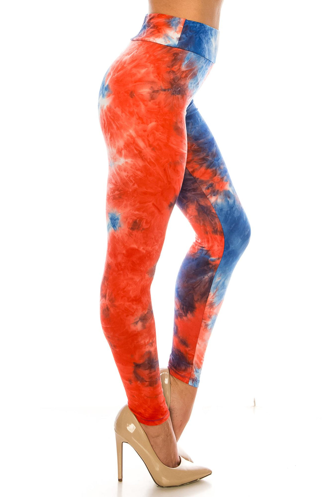 Wholesale Buttery Smooth Red and Blue Tie Dye High Waisted Leggings