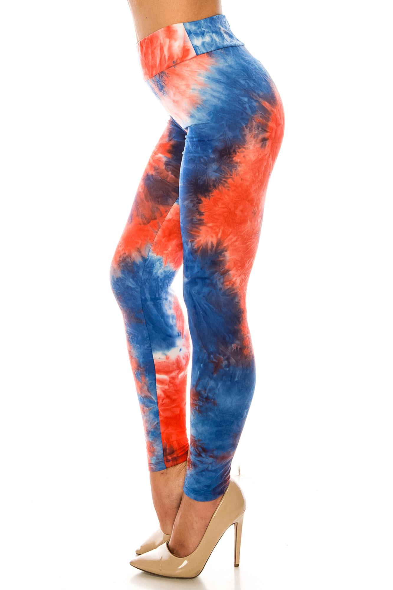 Wholesale Buttery Smooth Red and Blue Tie Dye High Waisted Leggings