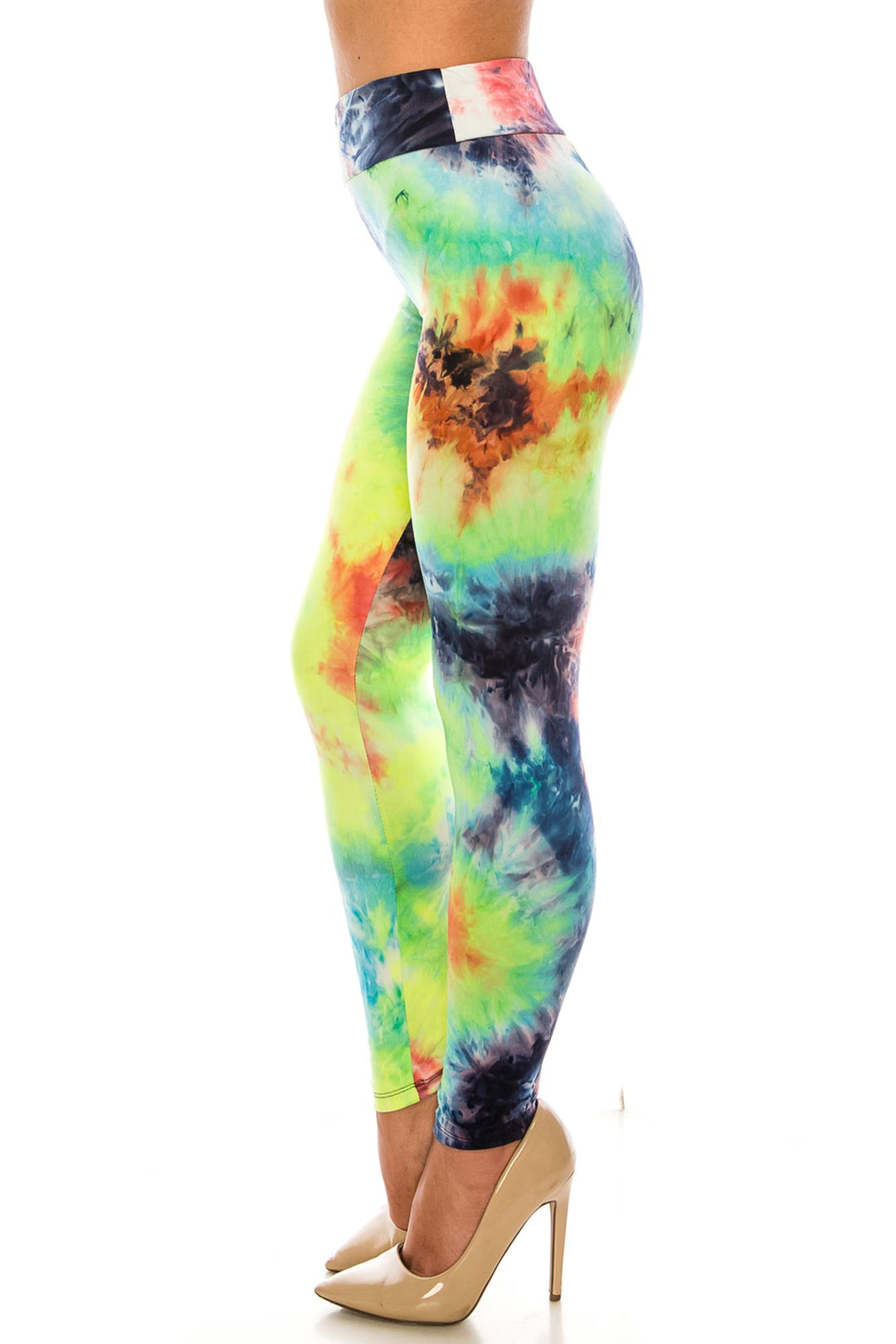 Wholesale Buttery Smooth Summer Yellow Tie Dye High Waisted Leggings