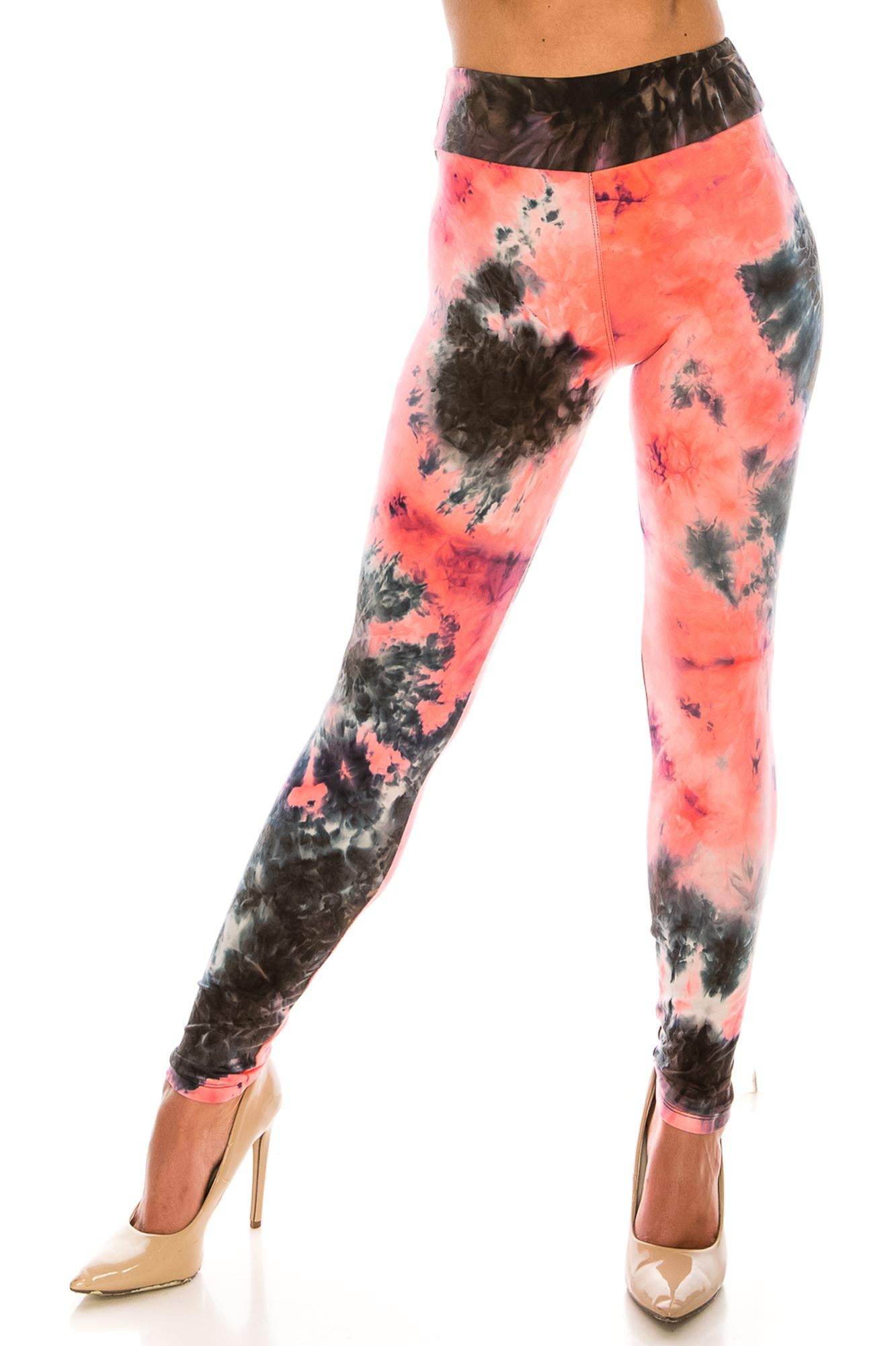 Wholesale Buttery Smooth Coral Tie Dye High Waisted Leggings