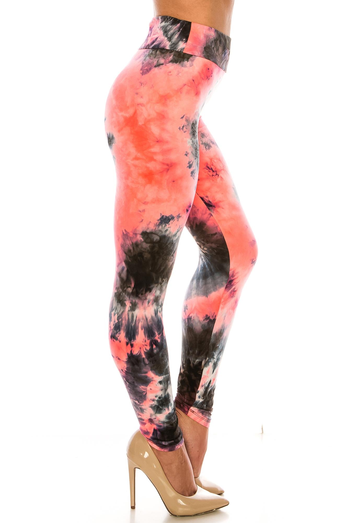 Wholesale Buttery Smooth Coral Tie Dye High Waisted Leggings