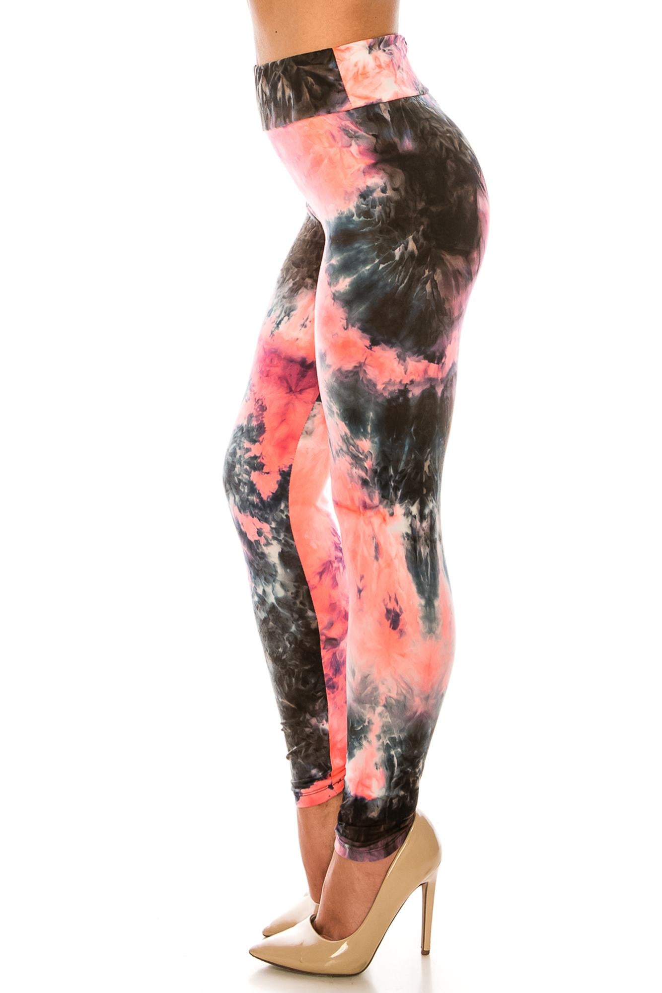 Wholesale Buttery Smooth Coral Tie Dye High Waisted Leggings