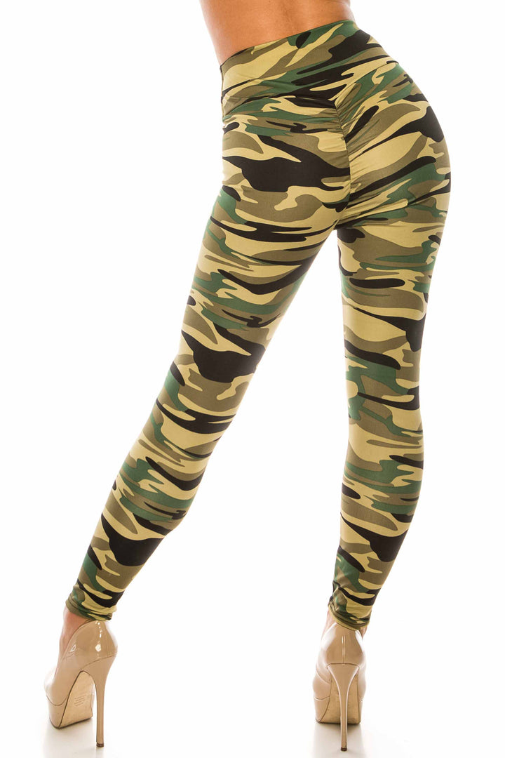 Wholesale Green Camouflage Scrunch Butt Sport Leggings