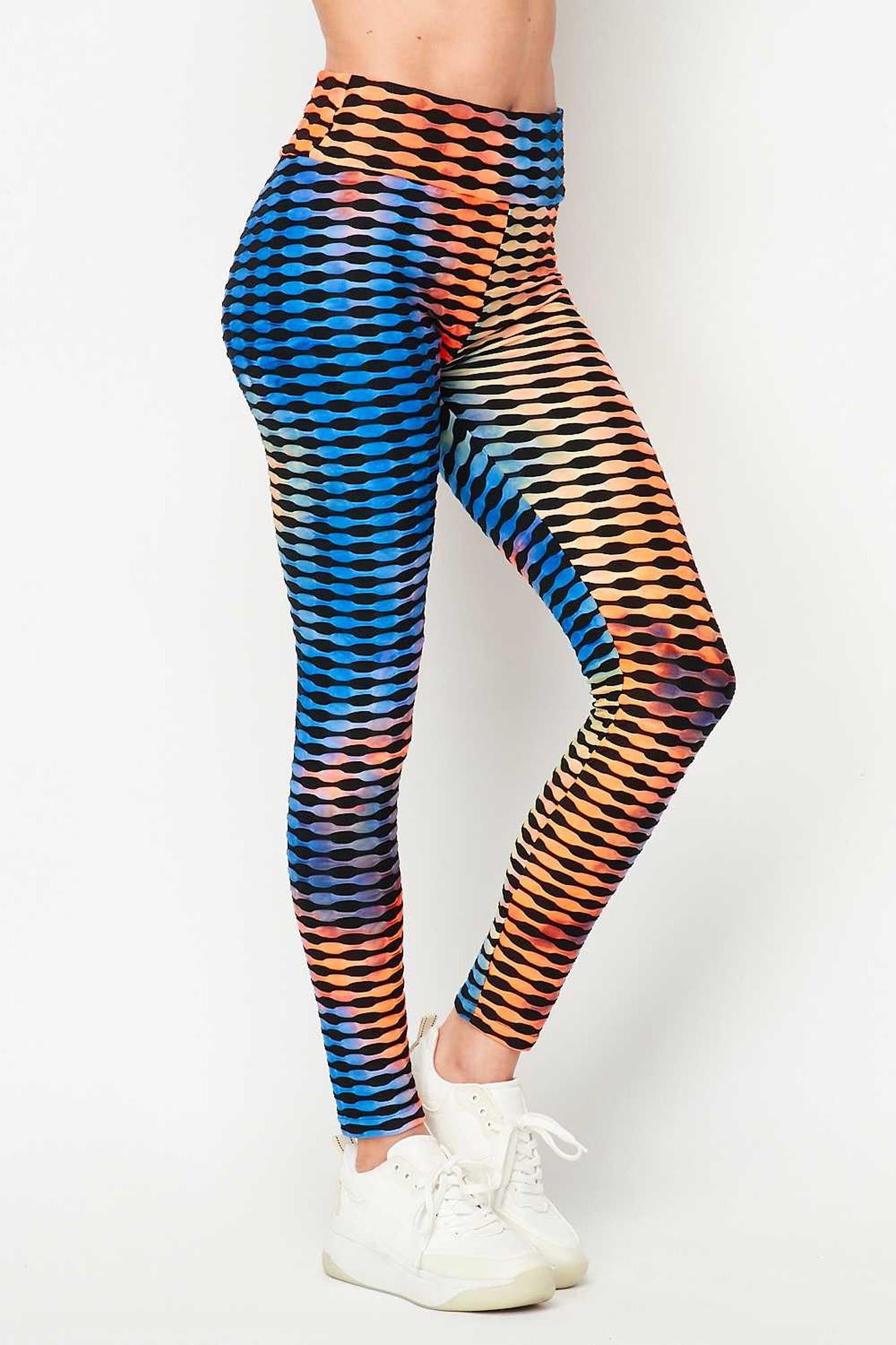 Wholesale Orange and Blue Brazilian Figure Flatter Scrunch Butt Leggings