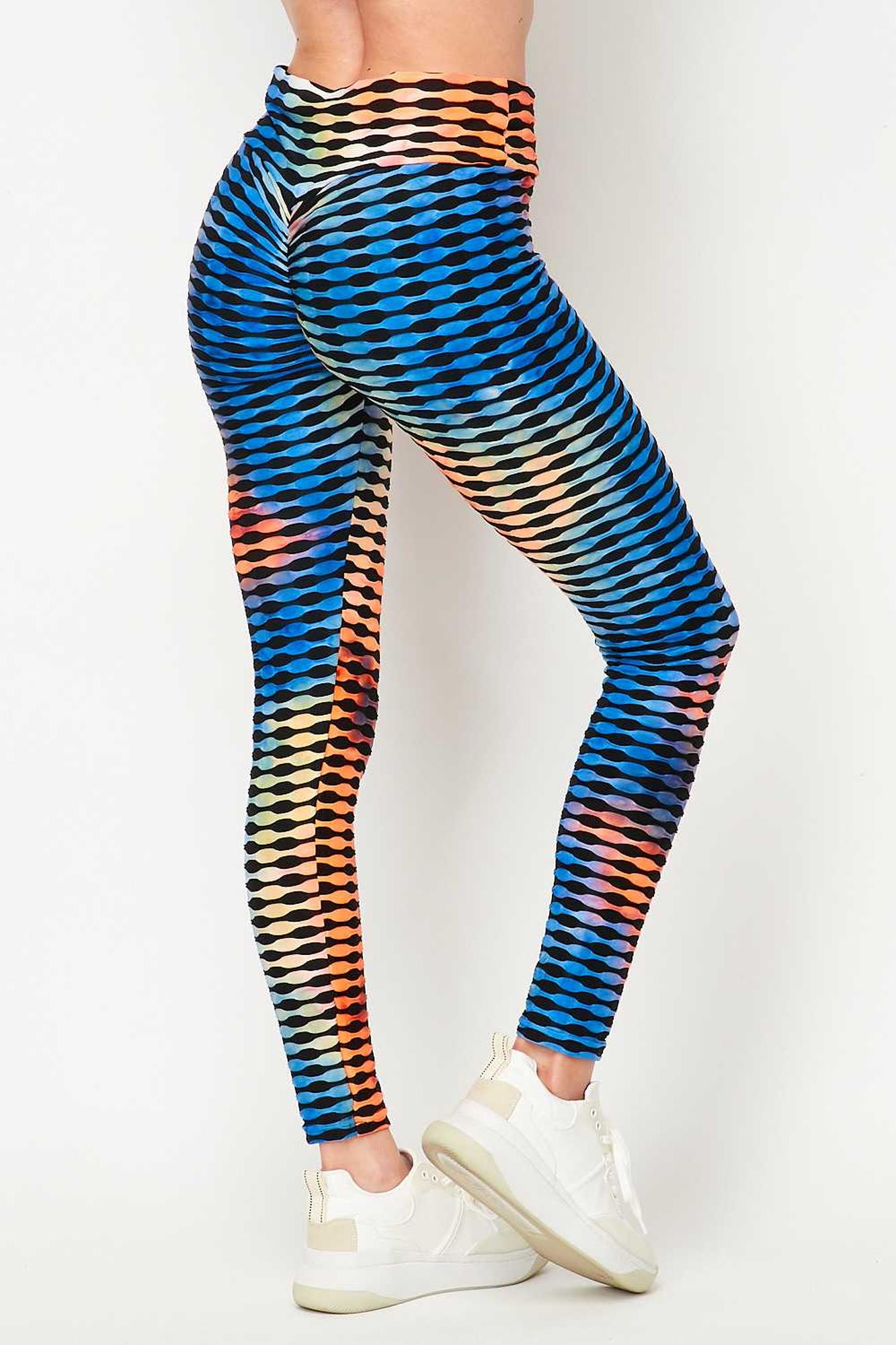 Wholesale Orange and Blue Brazilian Figure Flatter Scrunch Butt Leggings