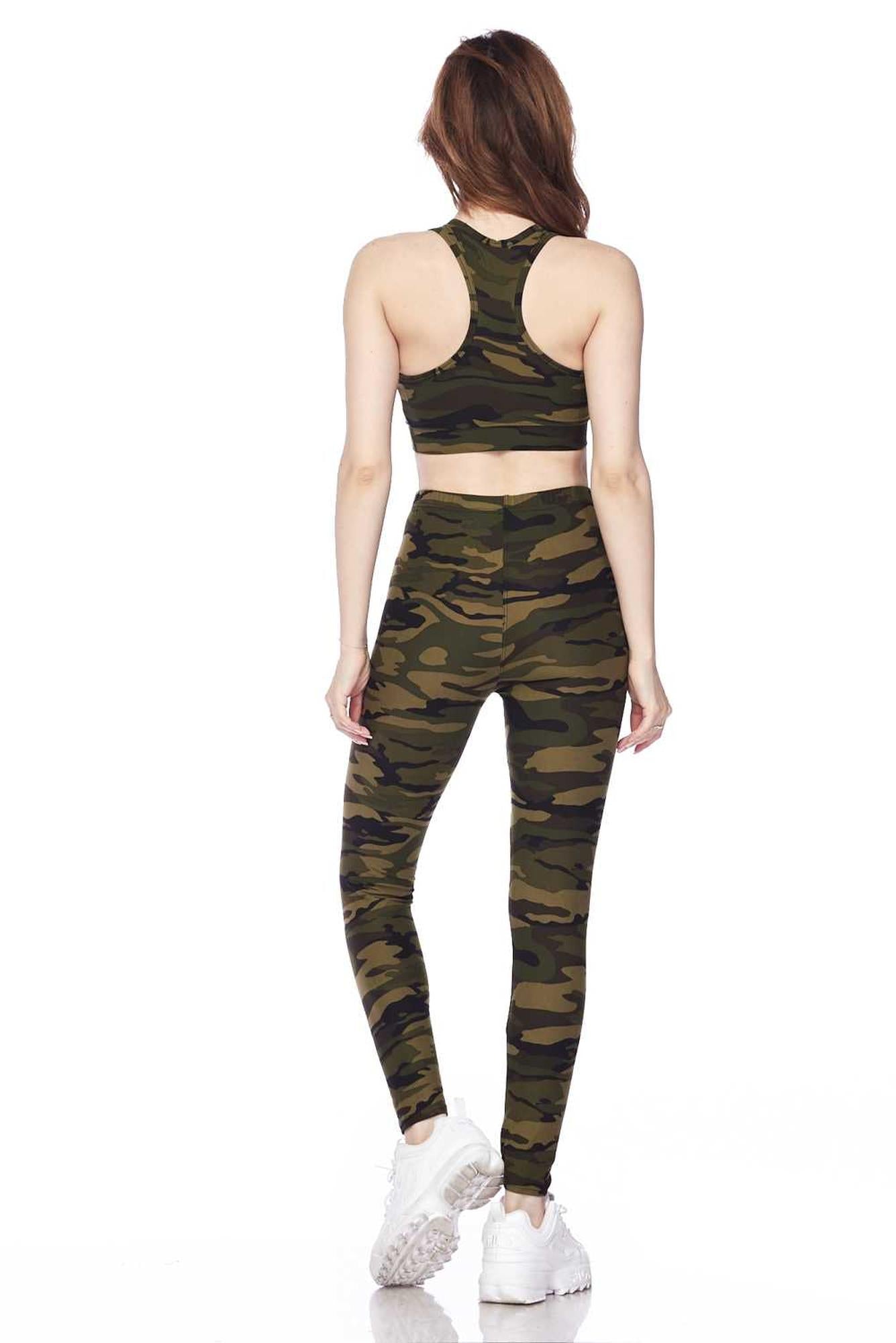 Wholesale Buttery Smooth Green Camouflage Leggings and Bra Set