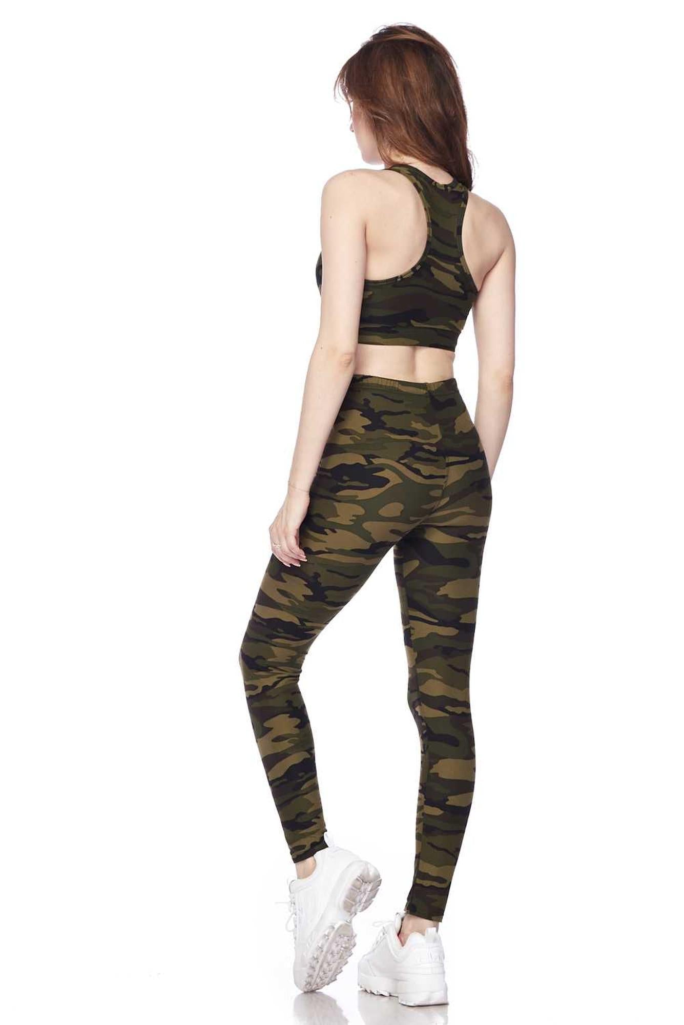 Wholesale Buttery Smooth Green Camouflage Leggings and Bra Set