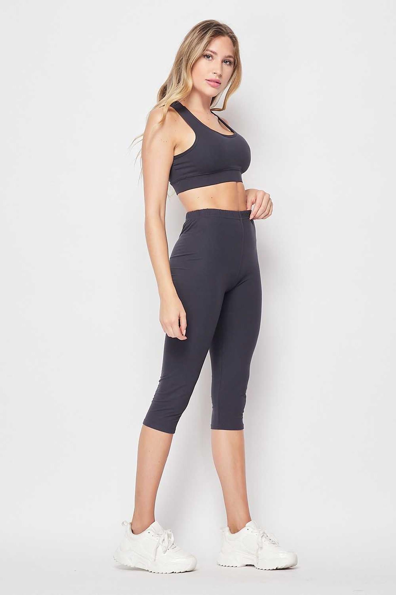 Wholesale Buttery Smooth Basic Solid Capri and Crop Top Set