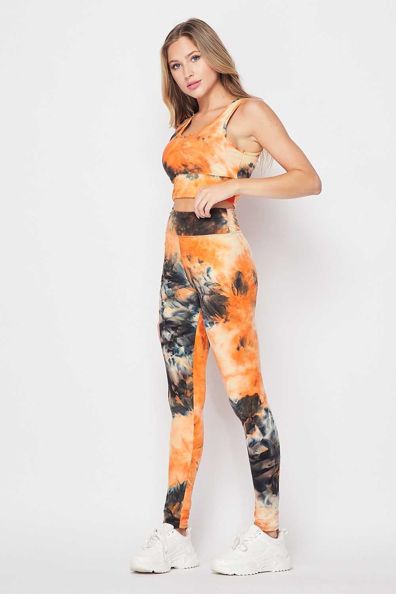 Wholesale Tie Dye 2 Piece High Waisted Leggings and Crop Top Set