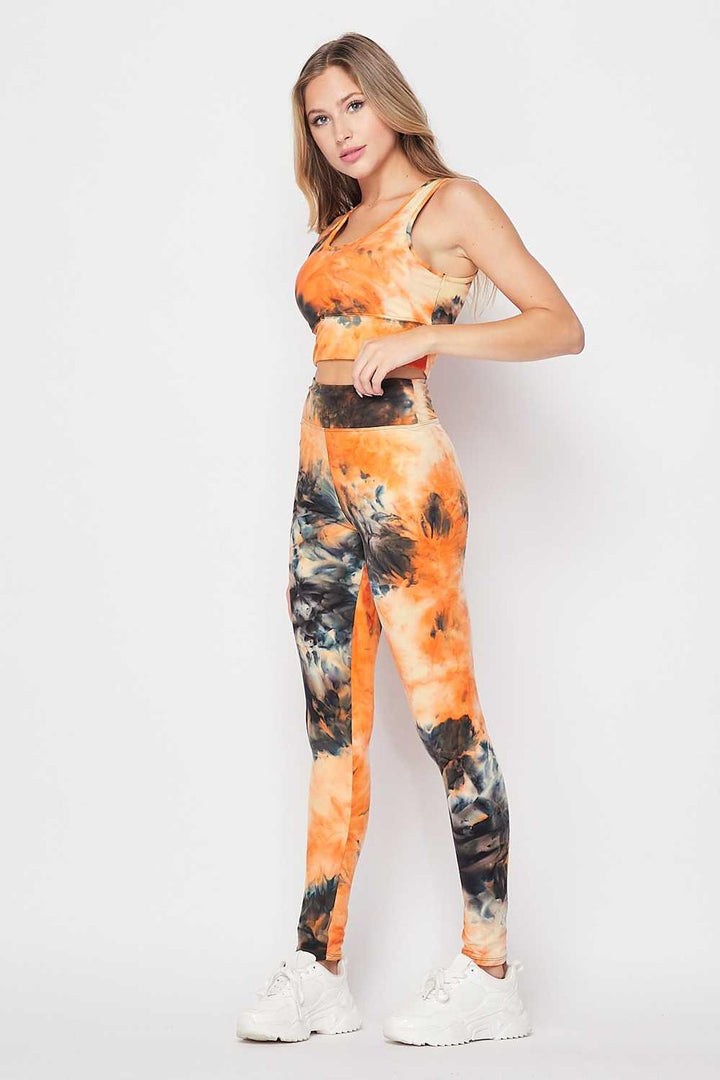 Wholesale Tie Dye 2 Piece High Waisted Leggings and Crop Top Set