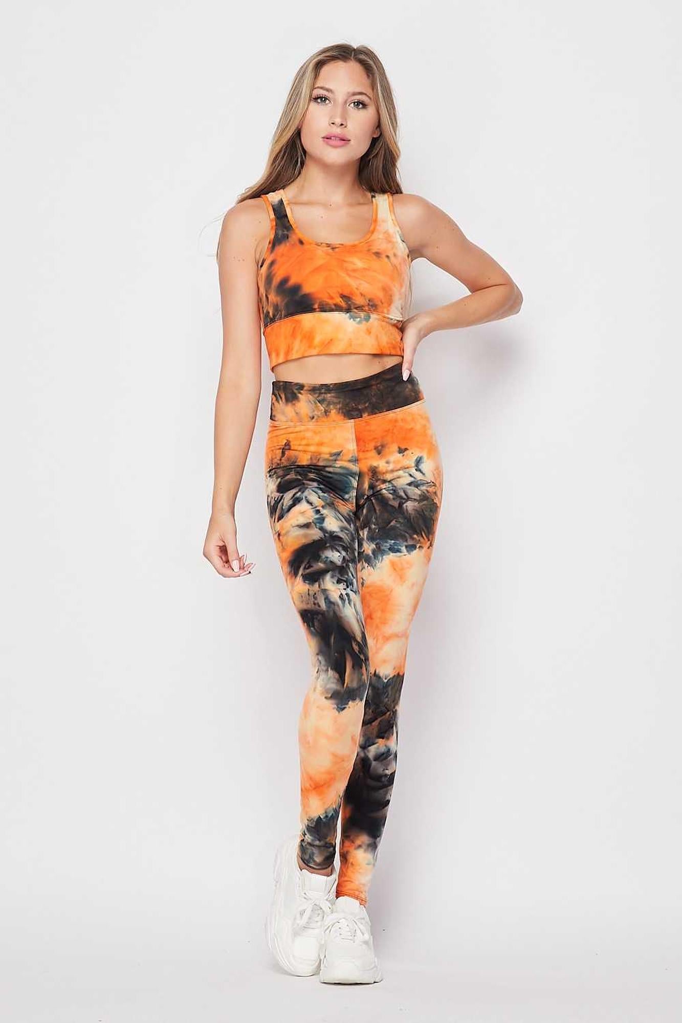 Wholesale Tie Dye 2 Piece High Waisted Leggings and Crop Top Set