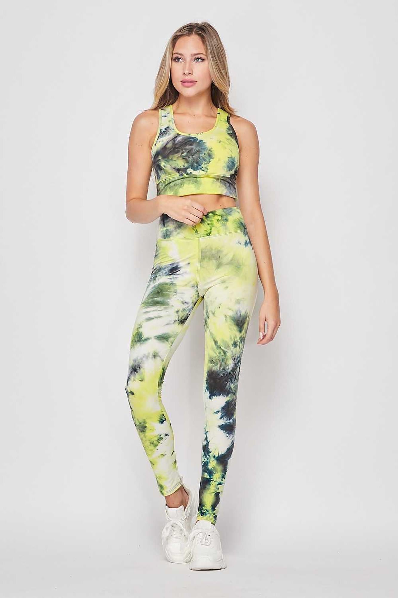 Wholesale Tie Dye 2 Piece High Waisted Leggings and Crop Top Set