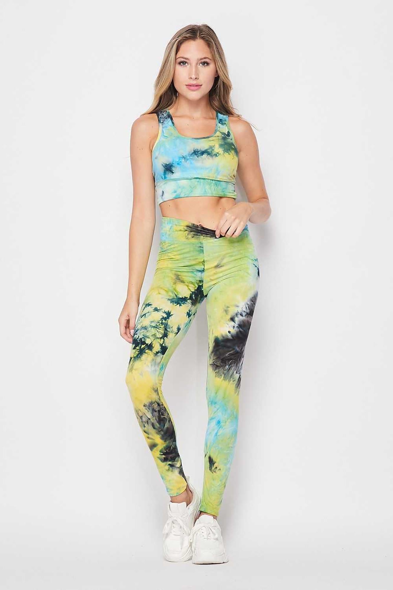 Wholesale Tie Dye 2 Piece High Waisted Leggings and Crop Top Set