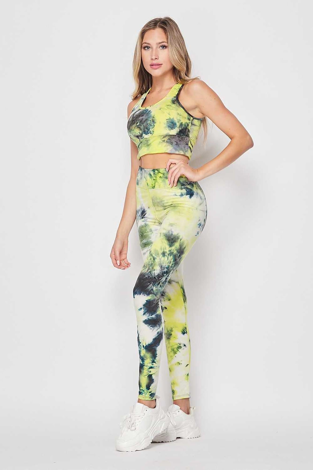 Wholesale Tie Dye 2 Piece High Waisted Leggings and Crop Top Set