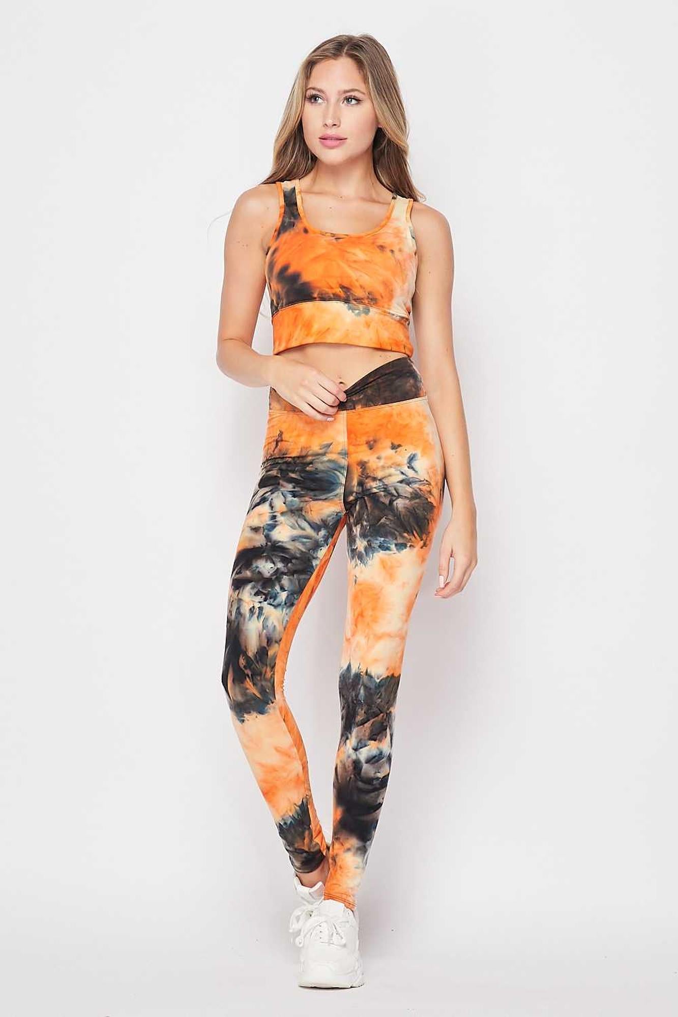 Wholesale Tie Dye 2 Piece High Waisted Leggings and Crop Top Set
